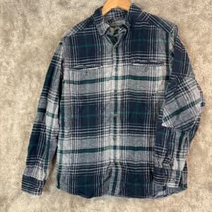 Woolrich Blue Green Shacket Button Down Tartan Plaid Shirt Men's M
